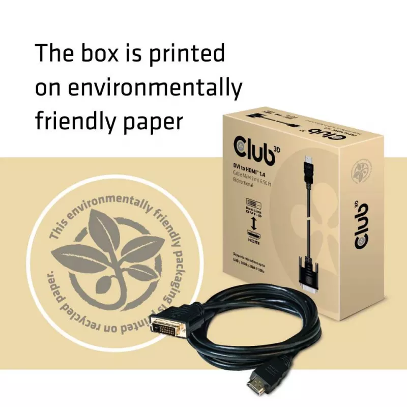 Club 3D CAC-1210 cable DVI-D a HDMI 1.4, Dual Link, bidireccional, 4K, M/M, 2 m, negro