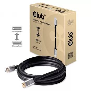 Club 3D CAC-1069 cable DisplayPort 1.4 HBR3 8K 60 Hz, 32,4 Gbps, DSC, HDR, certificado VESA, M/M, 4 m, negro