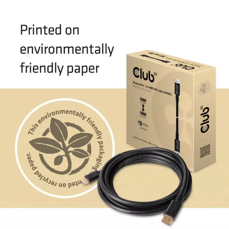 Club 3D CAC-1069B cable DisplayPort 1.4 HBR3 8K 60 Hz, 32,4 Gbps, DSC 1.2, certificado VESA, M/M, 4 m, negro