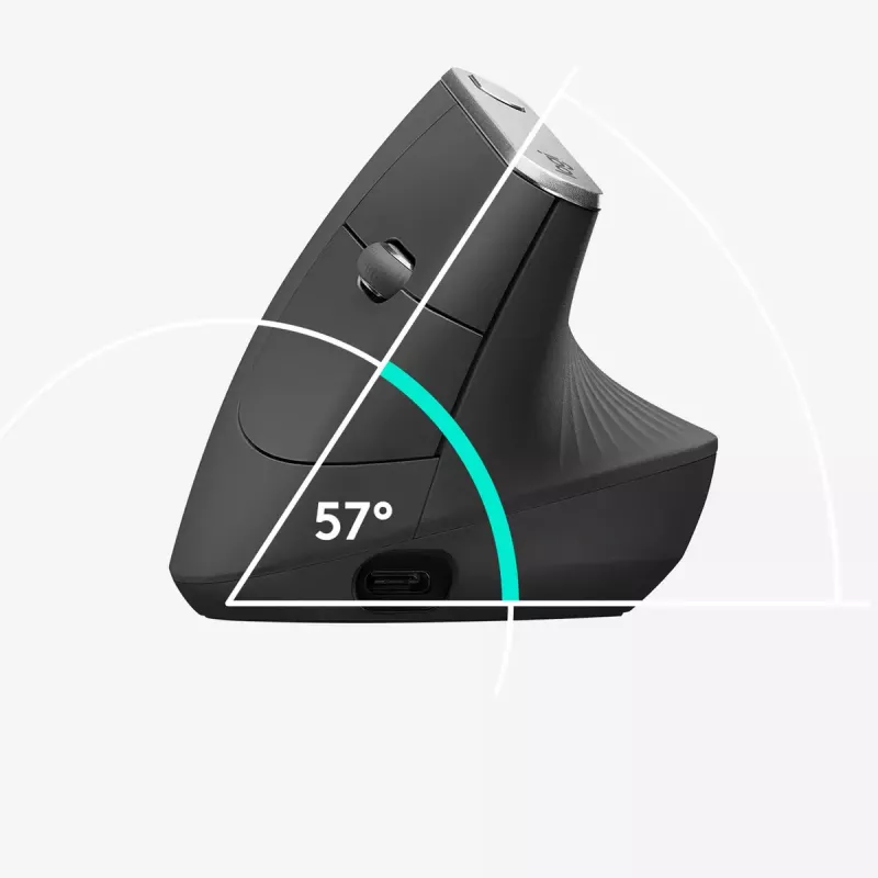 Ratón inalámbrico ergonómico Logitech MX Vertical, MX Vertical, 4000 DPI, RF Wireless + Bluetooth, para diestros, grafito, uso de oficina