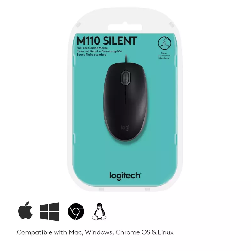 Ratón Logitech B110 Silent con cable USB negro