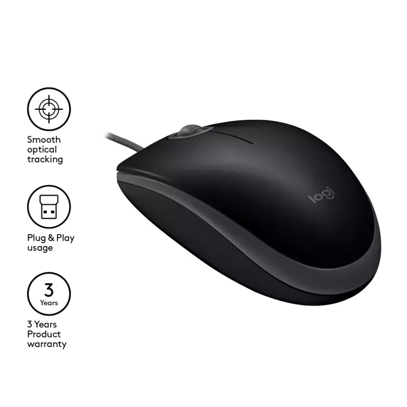 Ratón Logitech B110 Silent con cable USB negro