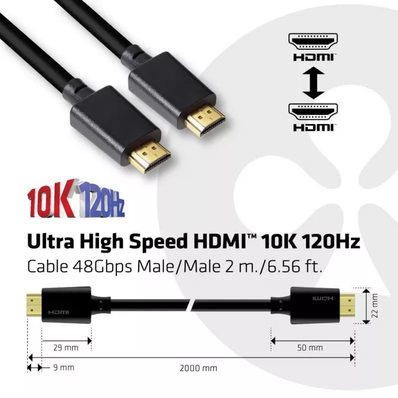 Cable certificado CLUB3D Ultra High Speed HDMI 4K120Hz, 8K60Hz 48 Gbit/s M/M 2 m