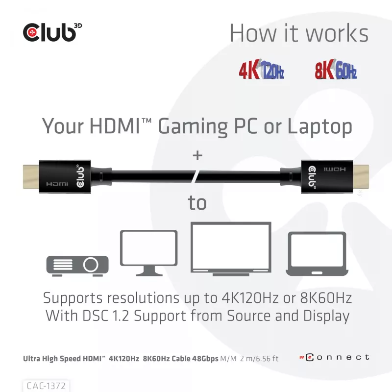Cable certificado CLUB3D Ultra High Speed HDMI 4K120Hz, 8K60Hz 48 Gbit/s M/M 2 m