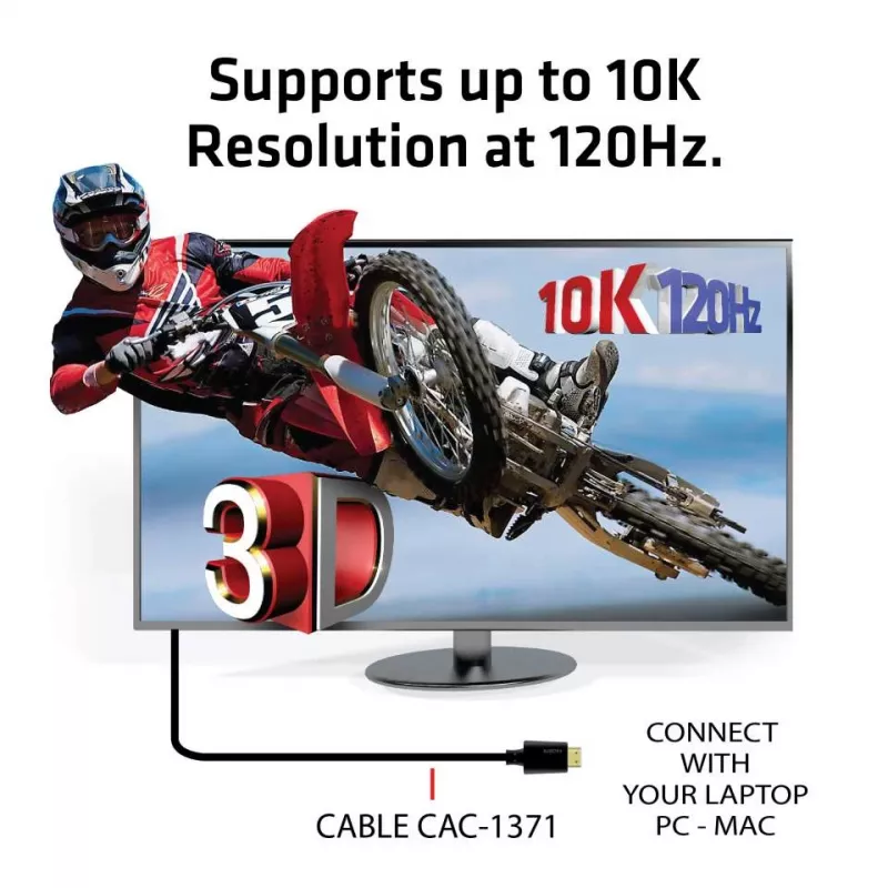 Club 3D CAC-1371 cable HDMI 2.1 Ultra High Speed certificado, 48 Gbps, 4K 120 Hz / 8K 60 Hz / 10K 120 Hz, ARC, HDR, M/M, 1 m