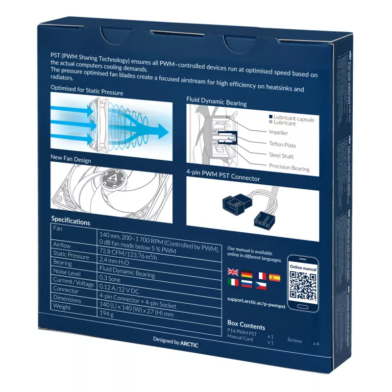 ARCTIC P14 PWM PST ventilador de 140 mm optimizado para presión con PWM PST