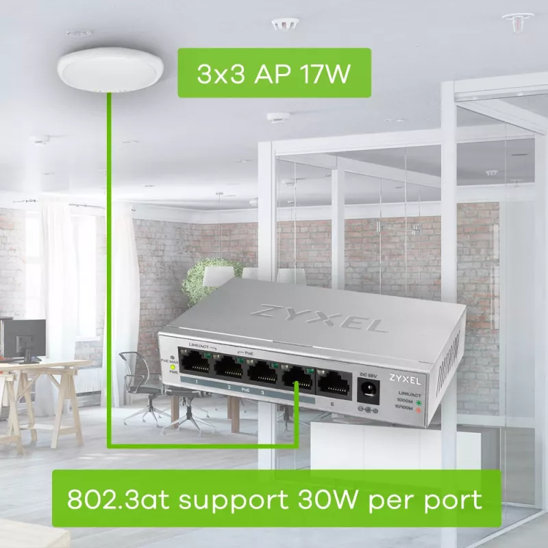Zyxel GS1005HP Gigabit Ethernet (10/100/1000) no gestionado Power over Ethernet (PoE) Plata