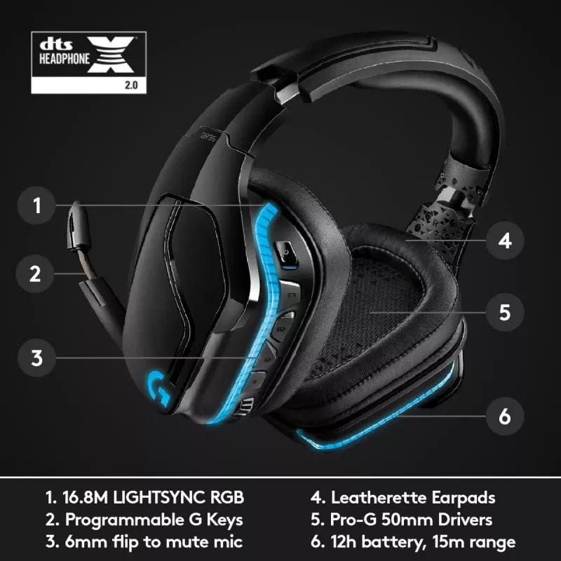 Auriculares gaming LOGITECH G935 Wireless 7.1 Surround Sound Lightsync – 2,4 GHz