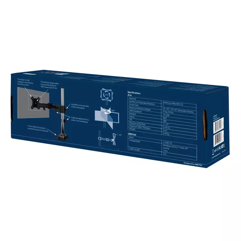 ARCTIC Z1 (Gen 3) - Brazo de monitor para montaje en mesa con hub USB