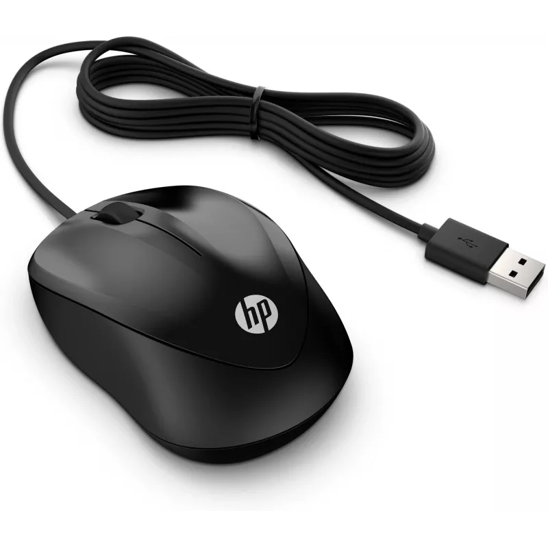 Ratón con cable HP 1000, ambidiestro, USB Type-A, 1200 DPI, Negro