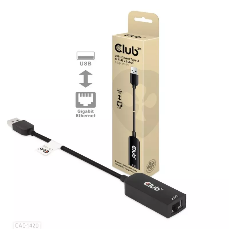 Adaptador CLUB3D USB 3.2 Gen1 Type-A a RJ45 2.5Gbps