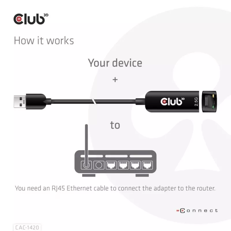 Adaptador CLUB3D USB 3.2 Gen1 Type-A a RJ45 2.5Gbps