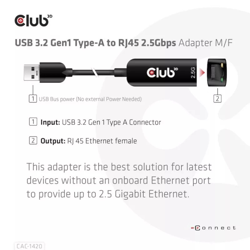 Adaptador CLUB3D USB 3.2 Gen1 Type-A a RJ45 2.5Gbps