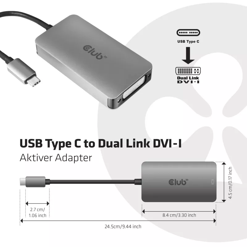 Adaptador activo CLUB3D USB3.2 Gen1 Type-C a Dual Link DVI-D HDCP ON M/H