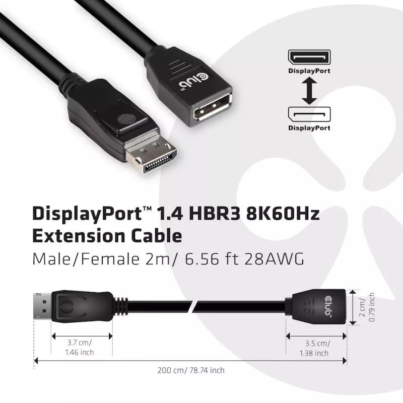 Cable de extensión CLUB3D DisplayPort 1.4 HBR3 8K60Hz M/H 2m