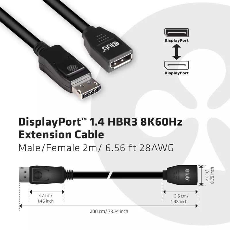 Cable de extensión CLUB3D DisplayPort 1.4 HBR3 8K60Hz M/H 2m