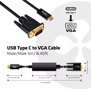 Cable activo USB Type C a VGA M/M CLUB3D CAC-1512 5m
