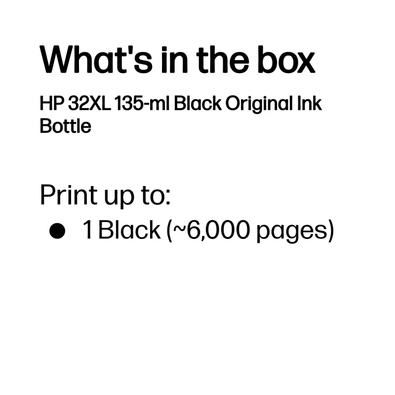 Frasco de tinta HP 32XL 135-ml Negro Original, Negro, Malasia, 15 - 35 °C, 15 - 35 °C, 20 - 80 %, 1 ud.