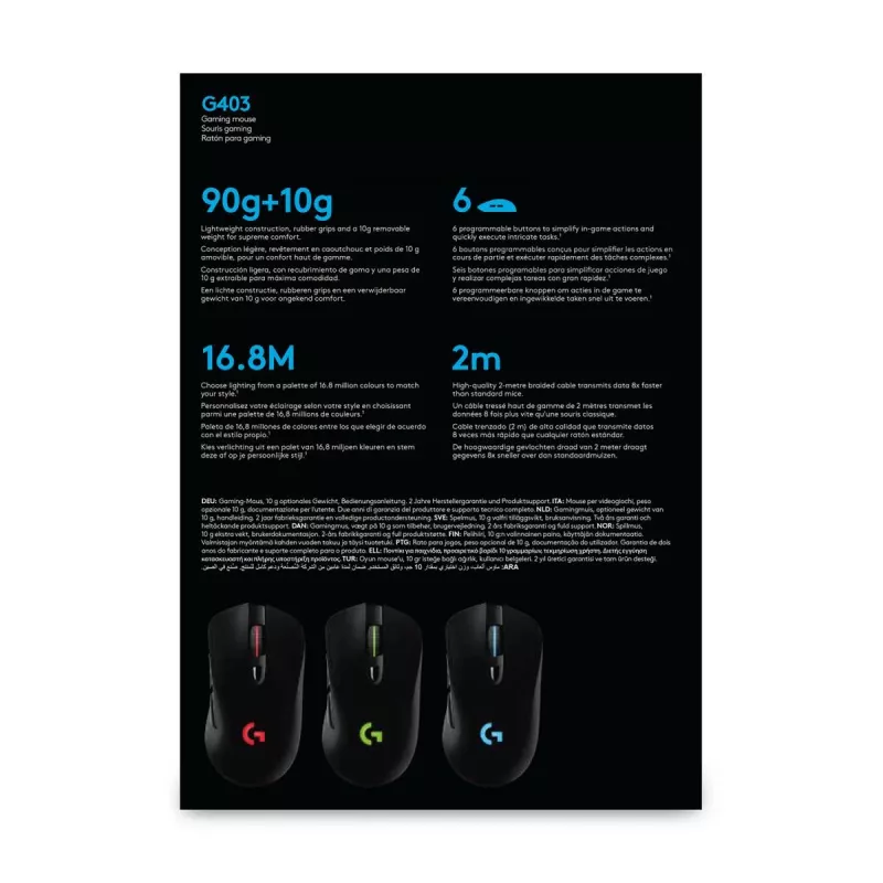 Ratón gaming LOGITECH G403 Hero USB Negro EWR2