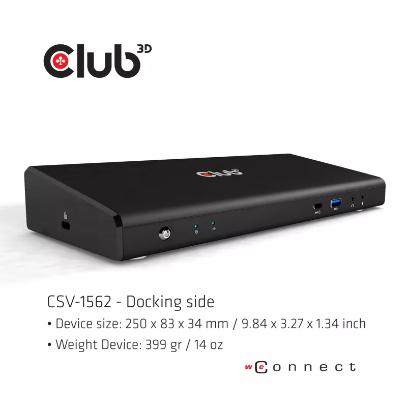 CLUB3D CSV-1562 es una estación de acoplamiento universal USB3.2 Gen1 Type-C Triple 4K30Hz con carga y certificada por DisplayLink®. La estación de acoplamiento universal con carga