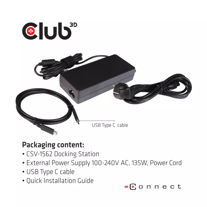 CLUB3D CSV-1562 es una estación de acoplamiento universal USB3.2 Gen1 Type-C Triple 4K30Hz con carga y certificada por DisplayLink®. La estación de acoplamiento universal con carga