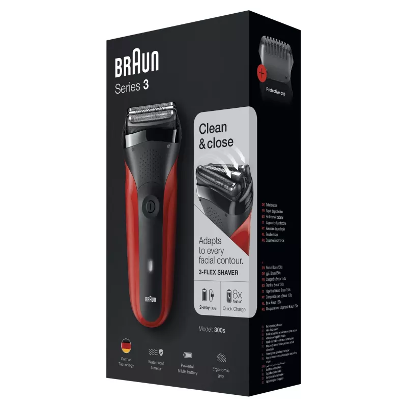 Afeitadora de lámina Braun Series 3 300s con recortador negro, rojo