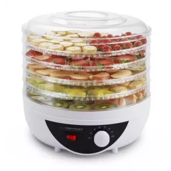 Deshidratador de alimentos ESPERANZA EKD002 – 5 bandejas, 250 W, termostato regulable, temperatura máxima 75 °C, blanco translúcido