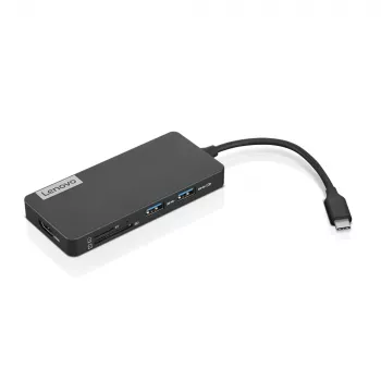 Lenovo GX90T77924 estación de acoplamiento — hub USB-C con HDMI 1.4, 2×USB-A 3.2 Gen1, USB‑2.0, lector de tarjetas microSD, gris