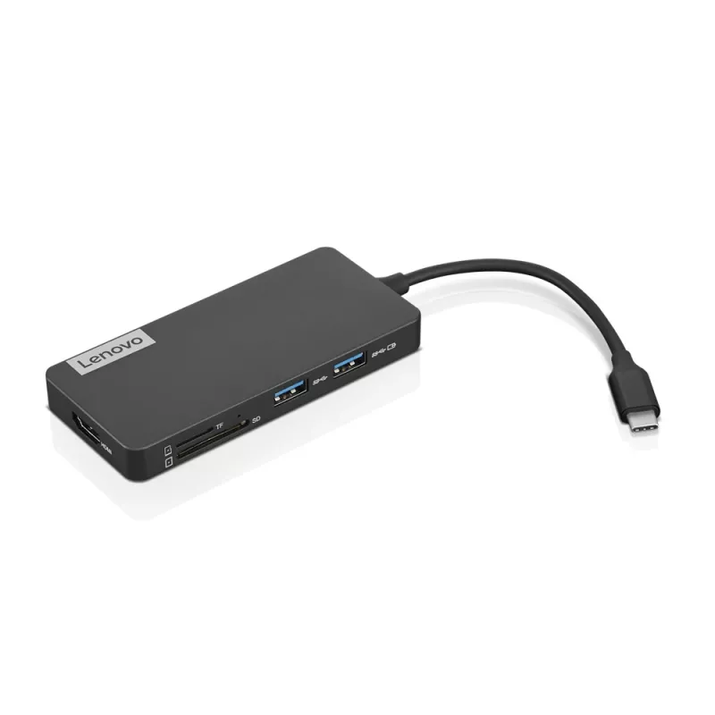Lenovo GX90T77924 estación de acoplamiento — hub USB-C con HDMI 1.4, 2×USB-A 3.2 Gen1, USB‑2.0, lector de tarjetas microSD, gris