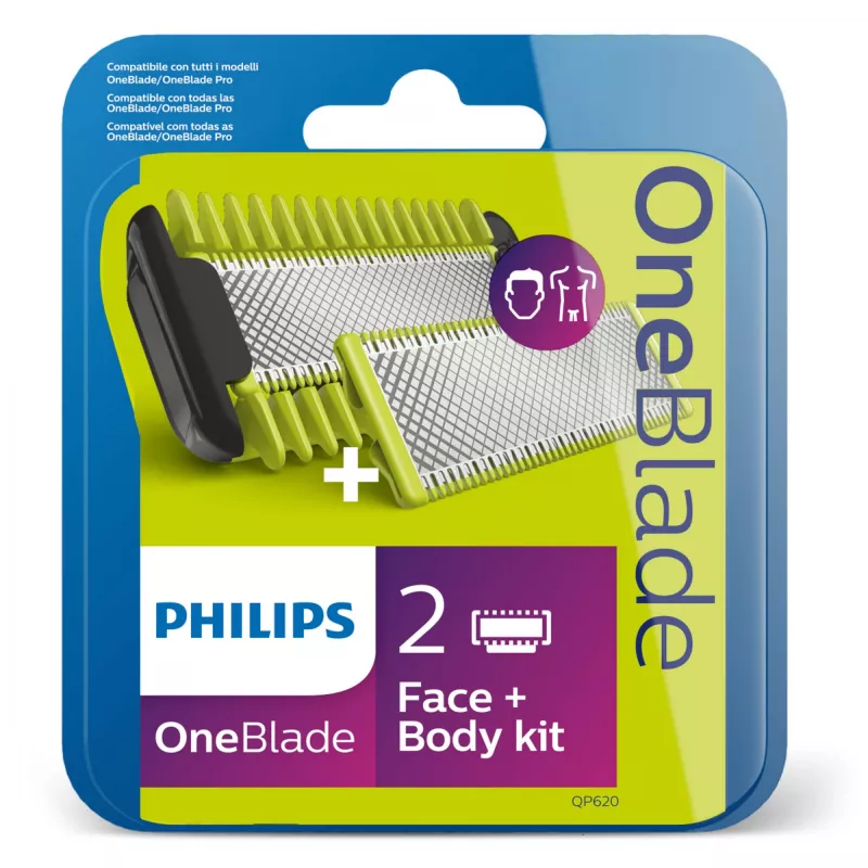 Cuchillas de afeitado Philips Norelco OneBlade QP620/50 de repuesto, negras, pack de 2