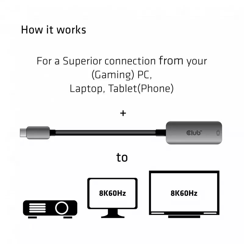 CLUB3D Adaptador activo USB Type-C a DisplayPort 1.4 8K60Hz HBR3