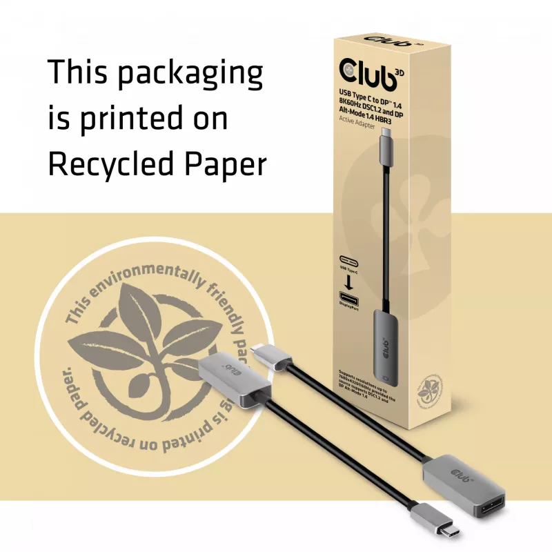 CLUB3D Adaptador activo USB Type-C a DisplayPort 1.4 8K60Hz HBR3