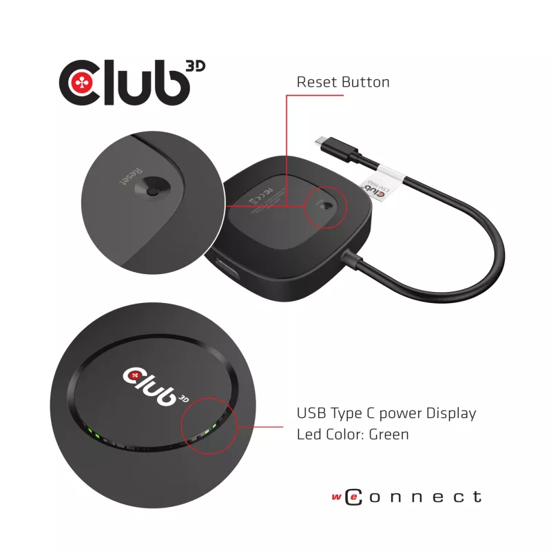 CLUB3D Hub USB Type-C 3.2 Gen 1 Multi Stream Transport (MST) DisplayPort 1.4 Triple Monitor