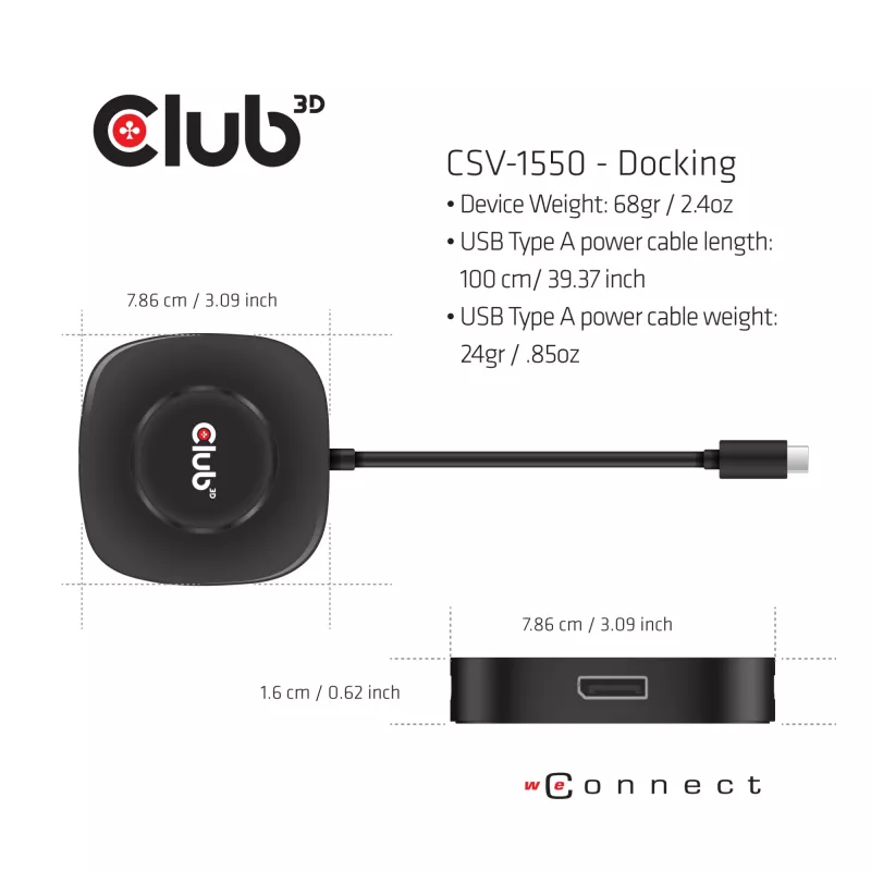 CLUB3D Hub USB Type-C 3.2 Gen 1 Multi Stream Transport (MST) DisplayPort 1.4 Triple Monitor