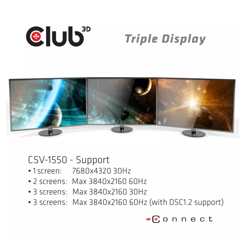 CLUB3D Hub USB Type-C 3.2 Gen 1 Multi Stream Transport (MST) DisplayPort 1.4 Triple Monitor