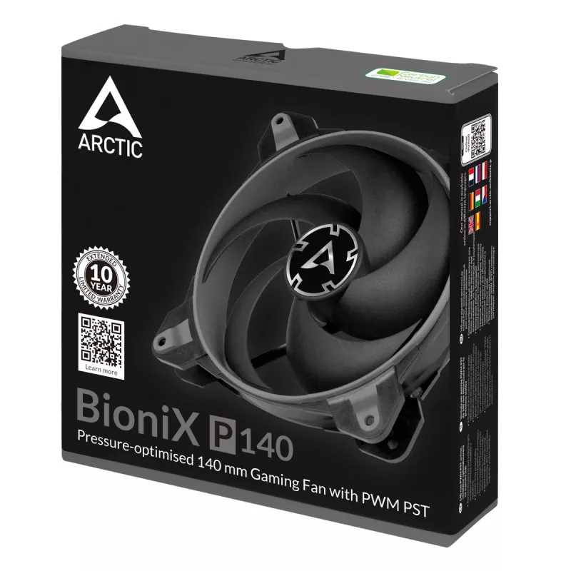 ARCTIC BioniX P140 (Gris) – Ventilador gaming de 140 mm optimizado para presión con PWM PST