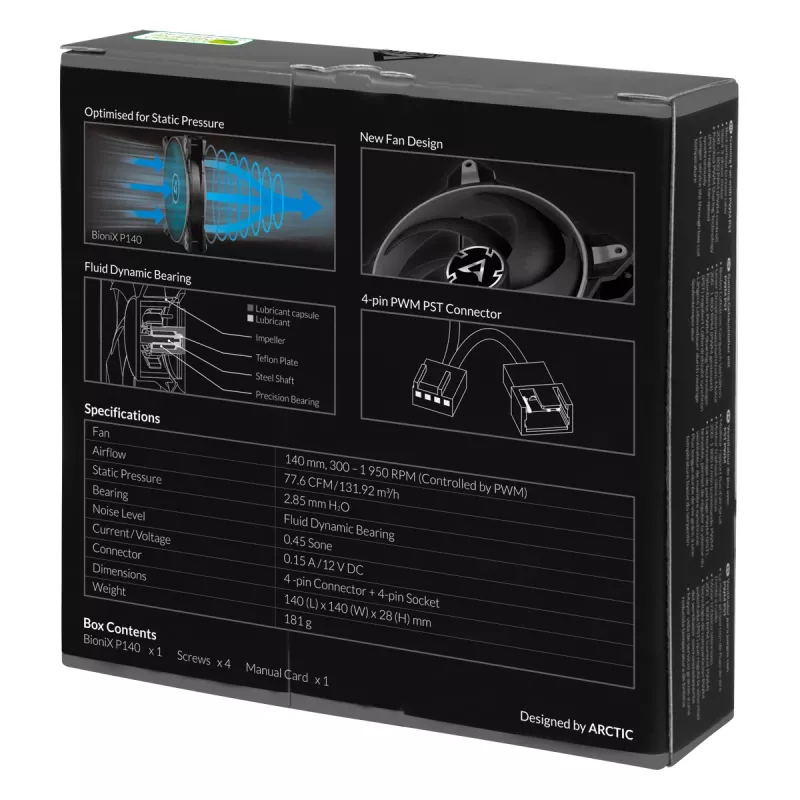 ARCTIC BioniX P140 (Gris) – Ventilador gaming de 140 mm optimizado para presión con PWM PST