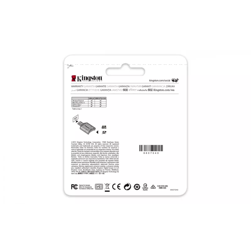 Kingston Technology MobileLite Plus Lector de tarjetas USB 3.2 Gen 1 (3.1 Gen 1) Type-A Negro