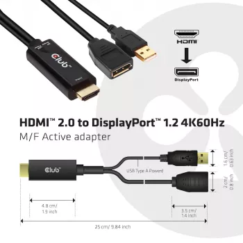 CLUB3D CAC-1331 Adaptador de cable de vídeo 0,25 m HDMI DisplayPort Negro
