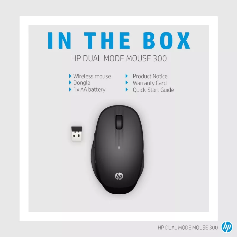 HP Dual Mode Black Ratón 300, Diestro, Óptico, RF Wireless, 3600 DPI, Negro