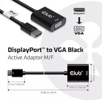 CLUB3D DisplayPort™ a VGA negro adaptador activo M/H