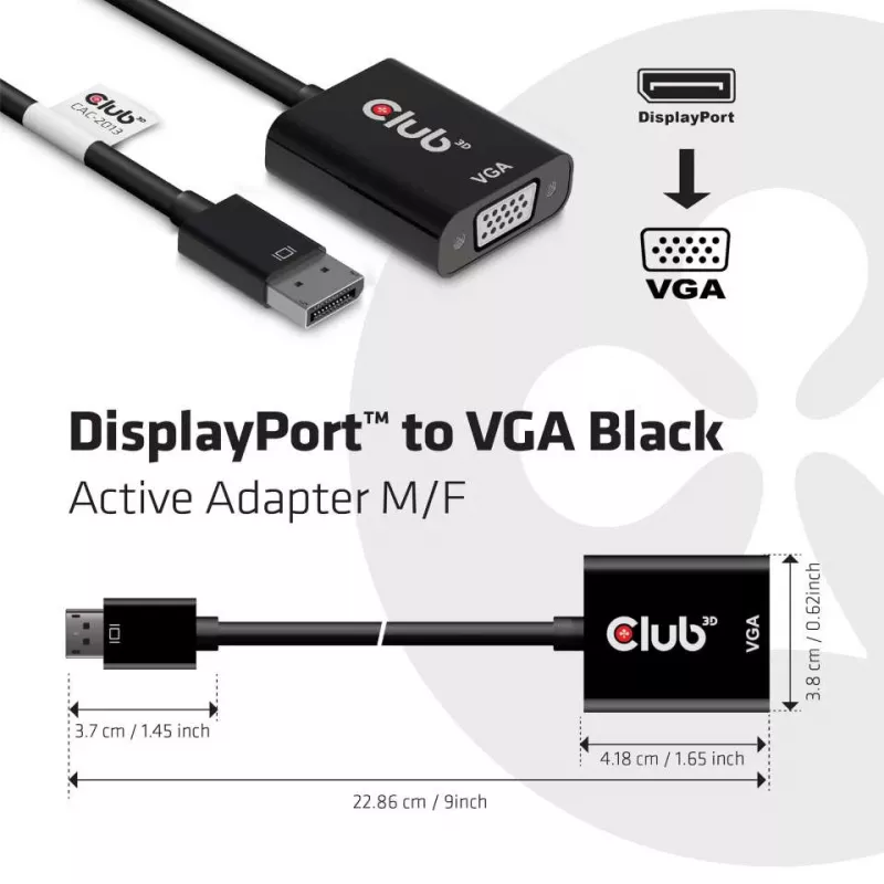 CLUB3D DisplayPort™ a VGA negro adaptador activo M/H