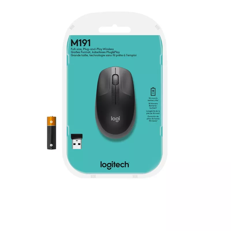 LOGITECH M190 ratón inalámbrico tamaño completo Charcoal