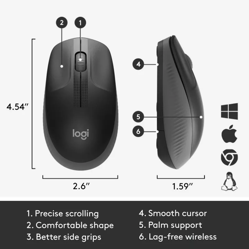 LOGITECH M190 ratón inalámbrico tamaño completo Charcoal