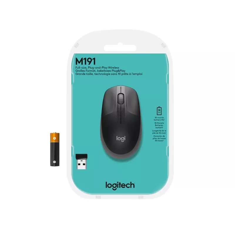 LOGITECH M190 ratón inalámbrico tamaño completo gris medianoche