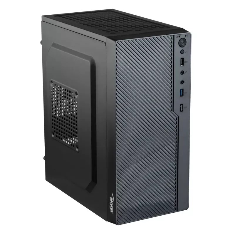 Caja de PC Micro-ATX Akyga AK36BK, Micro ATX / Flex ATX / Mini ITX, USB 3.0 + USB 2.0, sin fuente de alimentación, negro