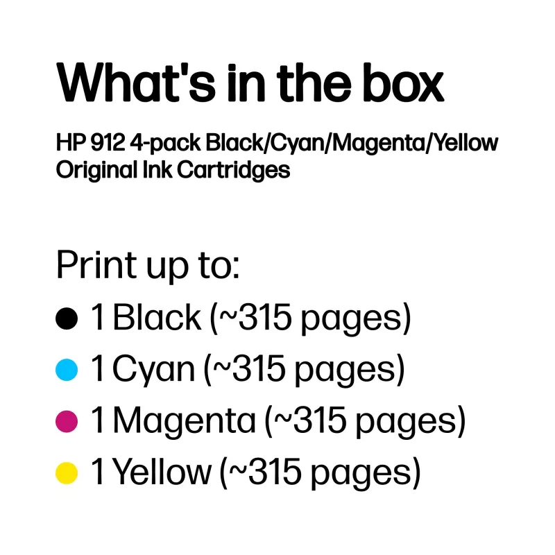 HP 912 pack de 4 cartuchos de tinta originales Negro/Cian/Magenta/Amarillo