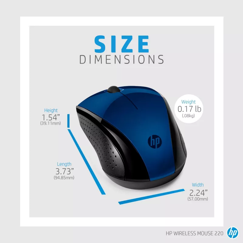 Ratón inalámbrico HP 220 (Lumiere Blue), ambidiestro, RF Wireless, Azul