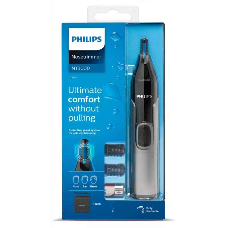 Philips Serie 3000 recortador de nariz Serie 3000 NT3650/16 recortador lavable de nariz, orejas y cejas con 2 accesorios de peine