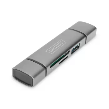 DIGITUS Combo Card Reader Hub (USB-C+USB 3.0) 1x SD, 1x MicroSD, 1x USB 3.0, gris